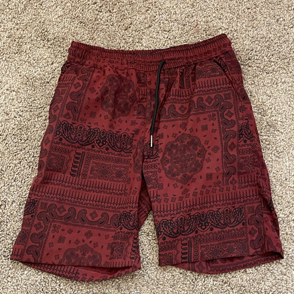Boys dark red bandana designed shorts